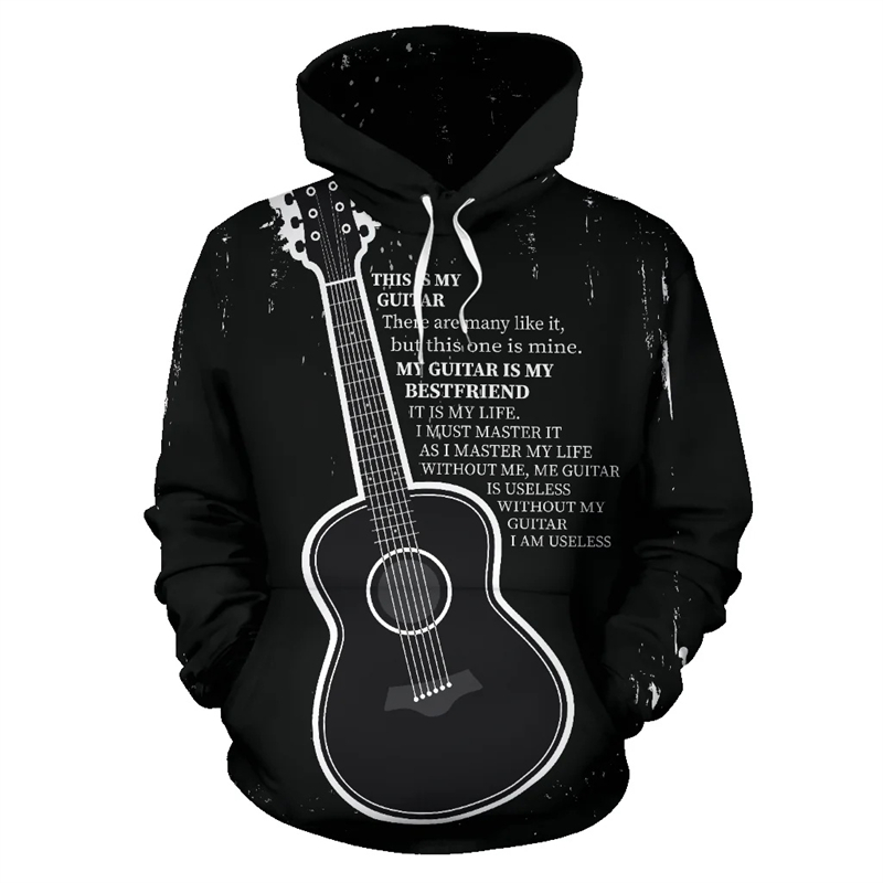 3D Printing Guitar - Fashion Guitar Music Note Printed Hoodie